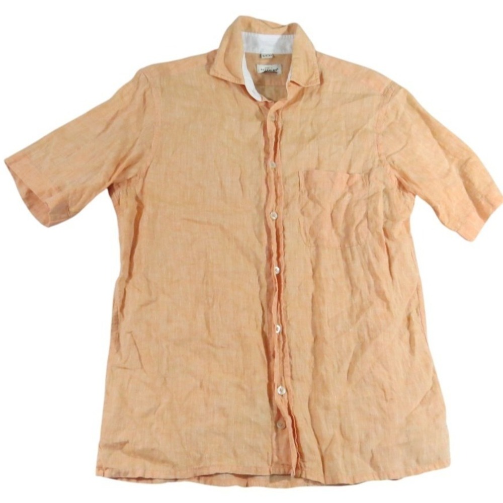 Scappino Outdoor Orange Linen Shirt‎ Men S Short Sleeve Imported Italian Fabric